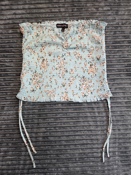 Almost Famous Tops - Almost Famous Light Blue Floral Smocked Cami with Side Ties